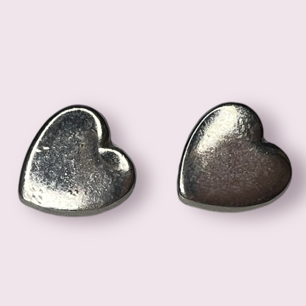 Silver Tone Flat Heart Stud Earrings
